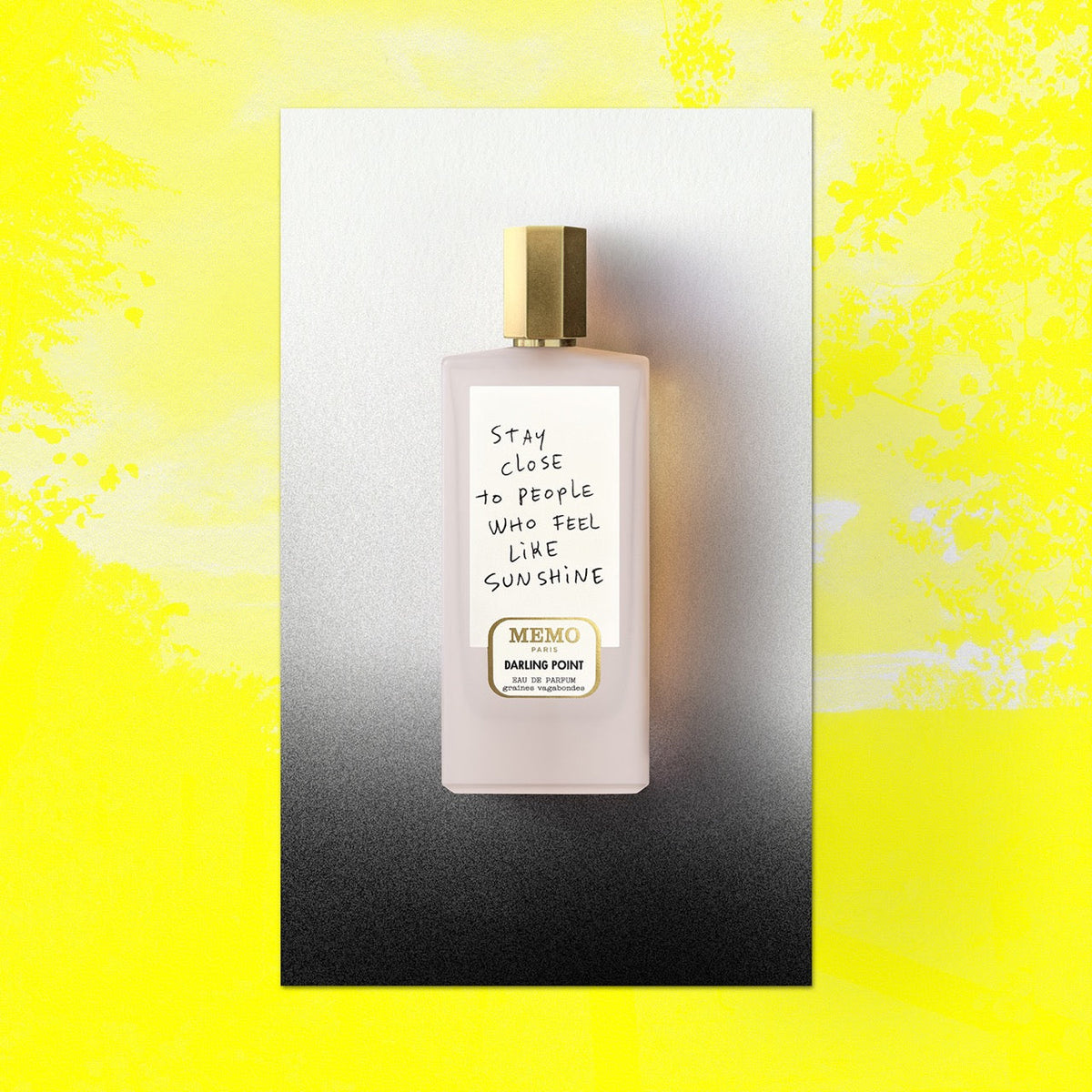 A pale pink rectangular perfume bottle with gold cap and handwritten label by memo paris in darling point x thomas lélu — vue alternative