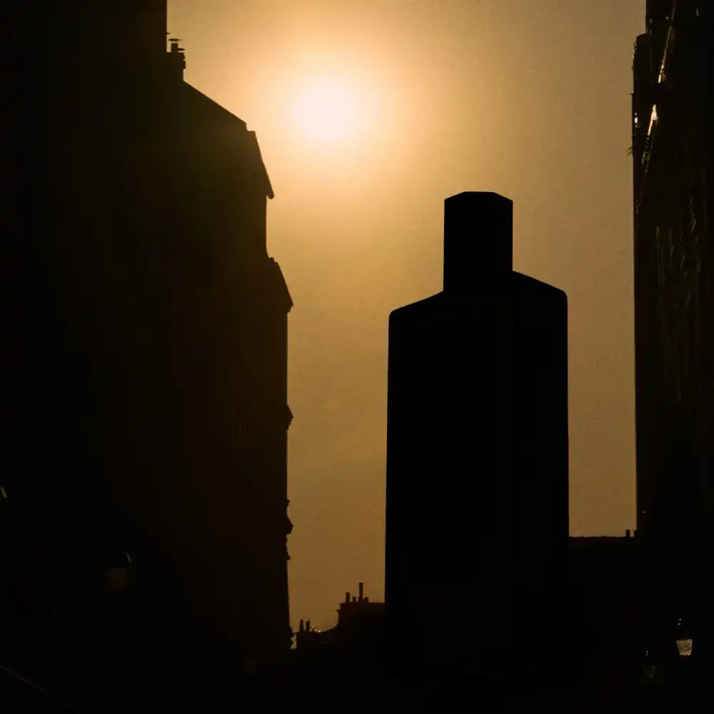 A tall, dark, and sleek bottle.