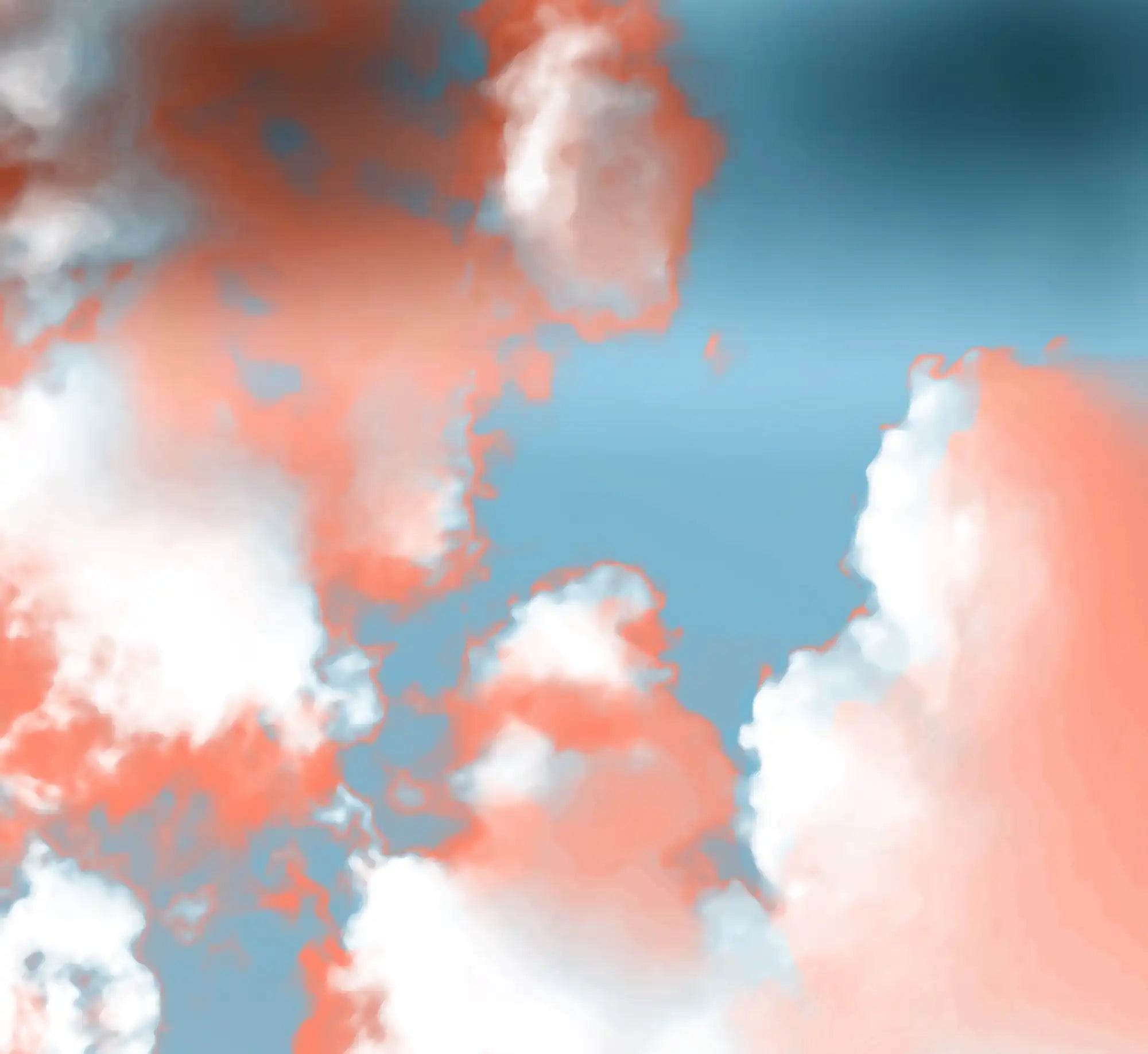 A vibrant, painterly sky with coral-colored clouds.