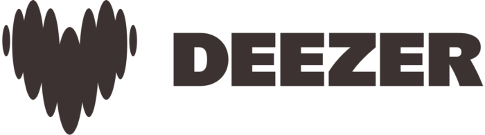Deezer logo featuring a dark gray heart icon next to the brand name in bold, uppercase letters.
